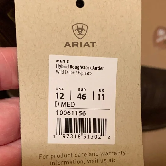 Ariat Men's Hybrid Roughstock Antler Dark Brown Boots with Cream Accents - Picture 12 of 15